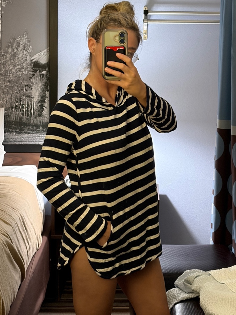 Market & Spruce Navy and White Striped Hooded Tunic